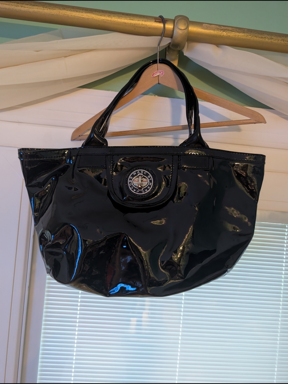 Marc by Marc Jacobs Black Patent Tote with Logo Emblem